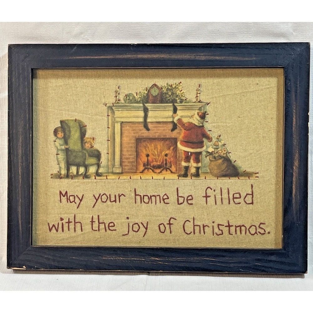 Annie Schikel Vintage Needlepoint Framed Wall Art Christmas Quote